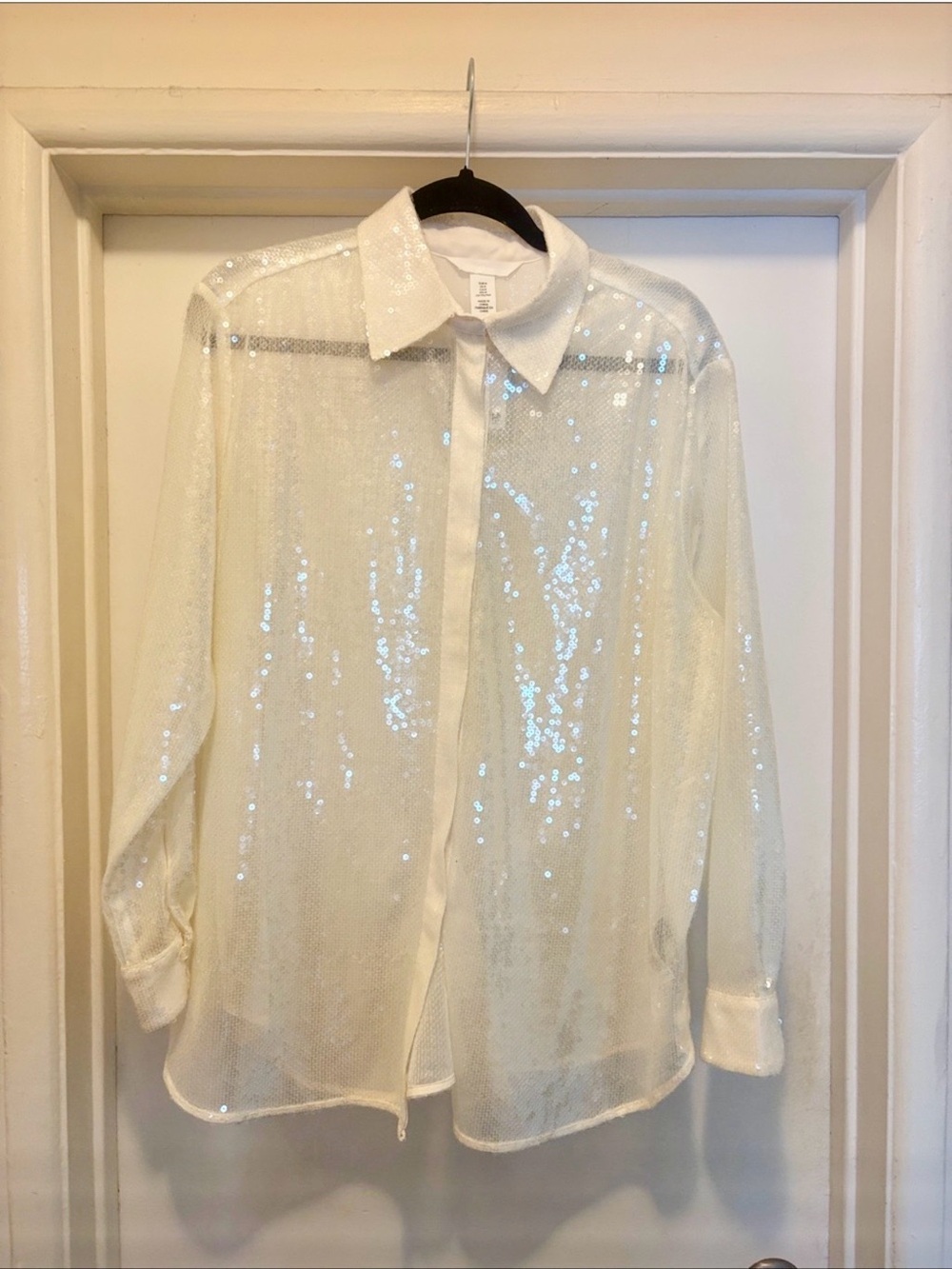 H&M Ivory Sequin Button-Down Shirt